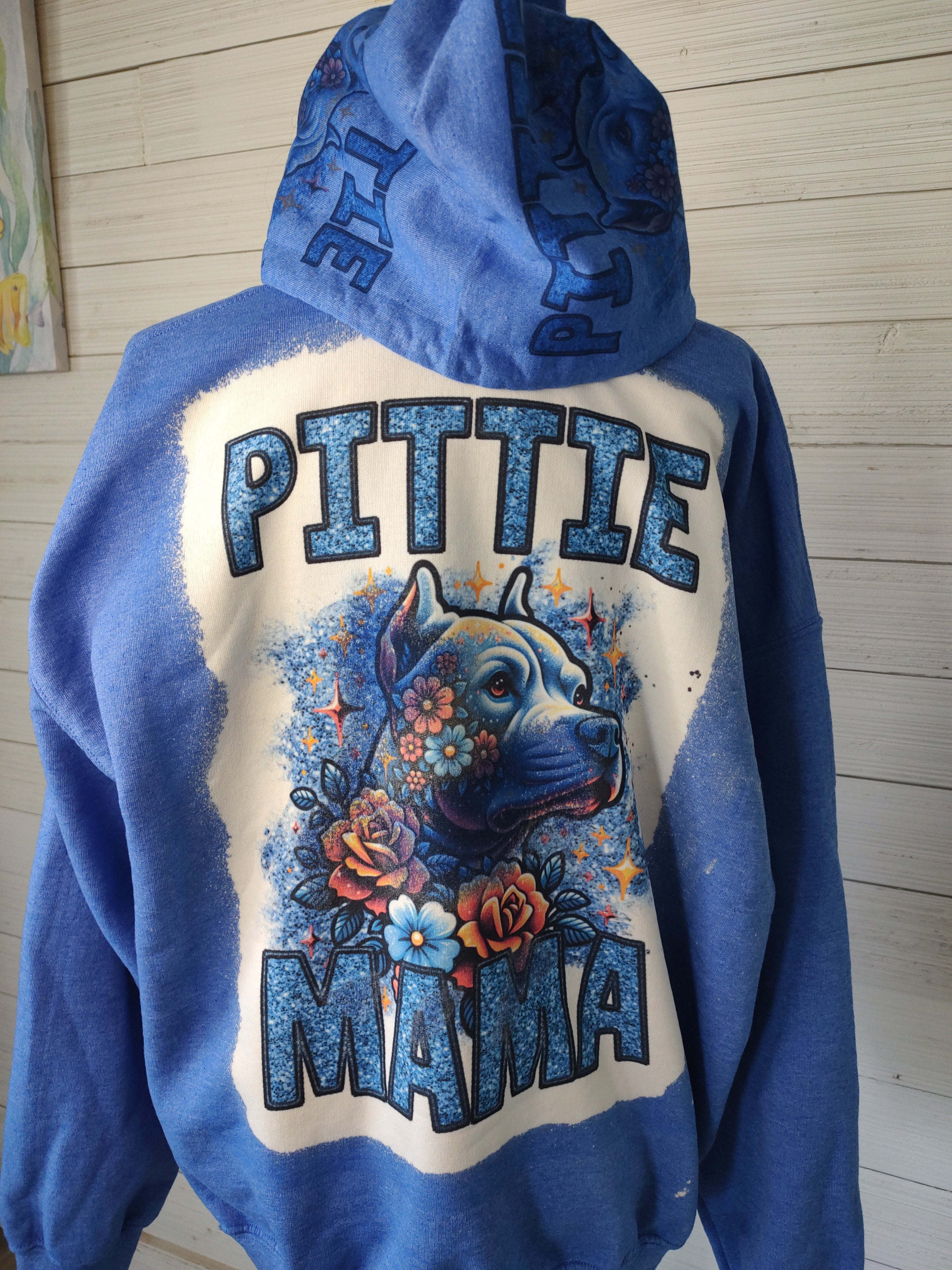 Pittie Mama Hoodie  custom hood, back and pocket design