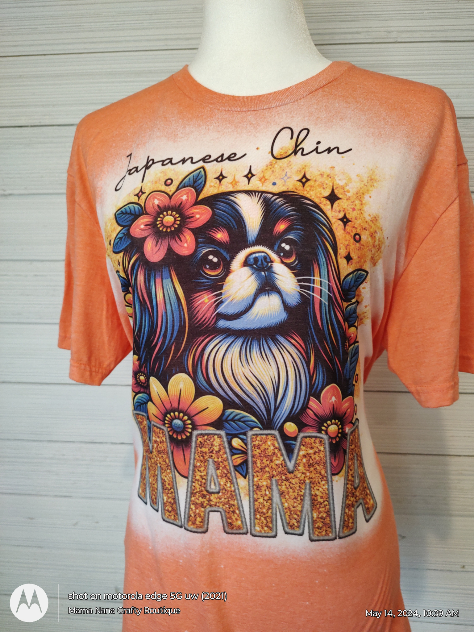 Japanese Chin Mama T-Shirt bleached