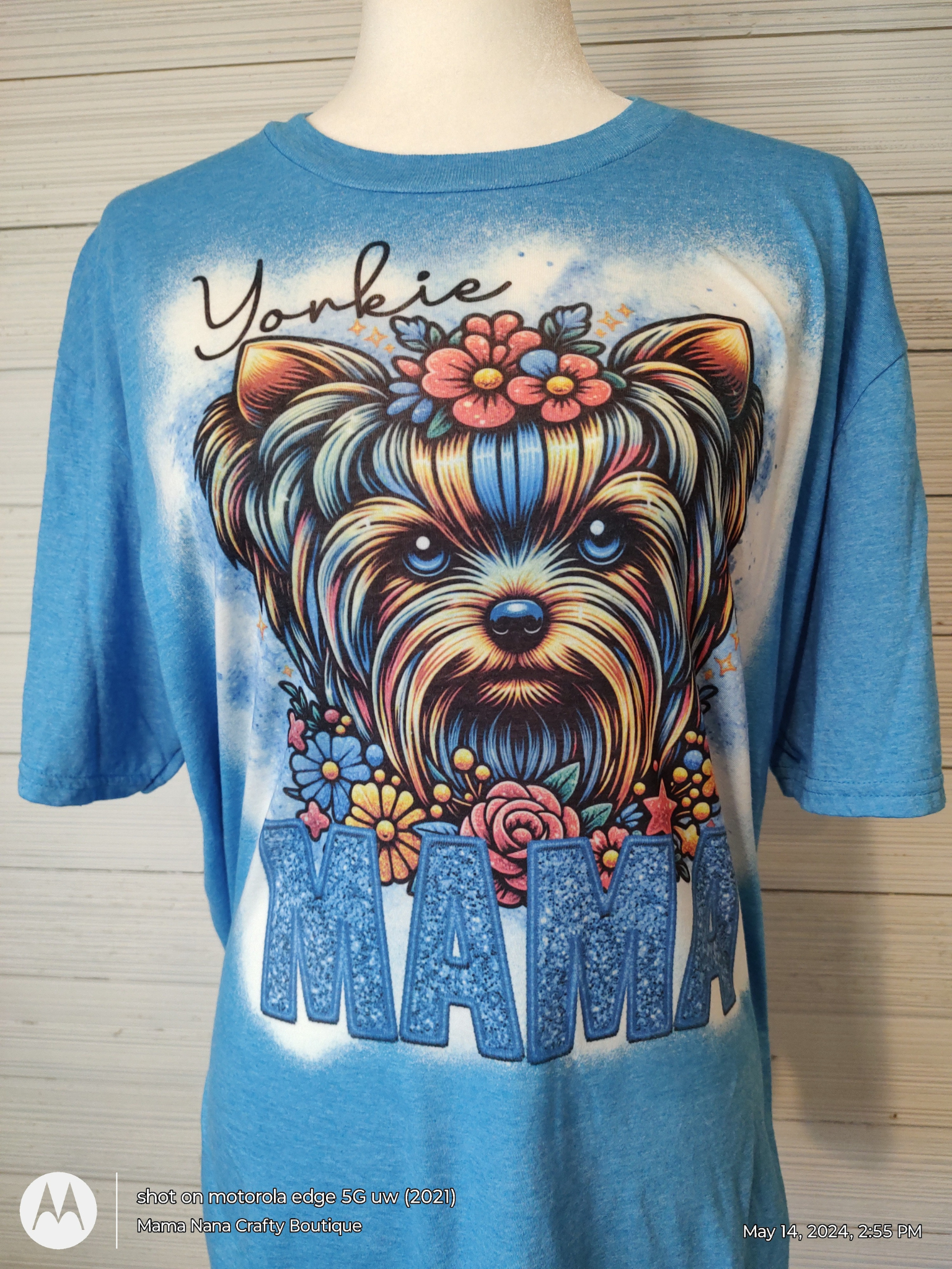 Yorkie Mama girl T-Shirt bleached