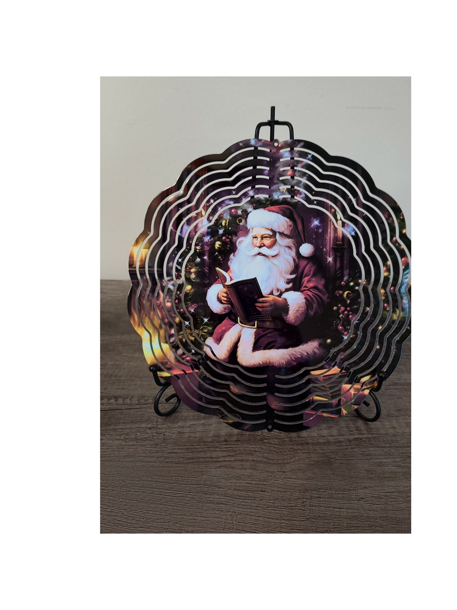 Wind Spinner Santa reading book